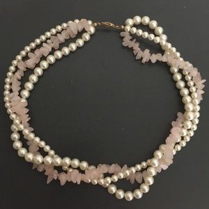 3 Layered Marble  pearl Strand Chain Necklace